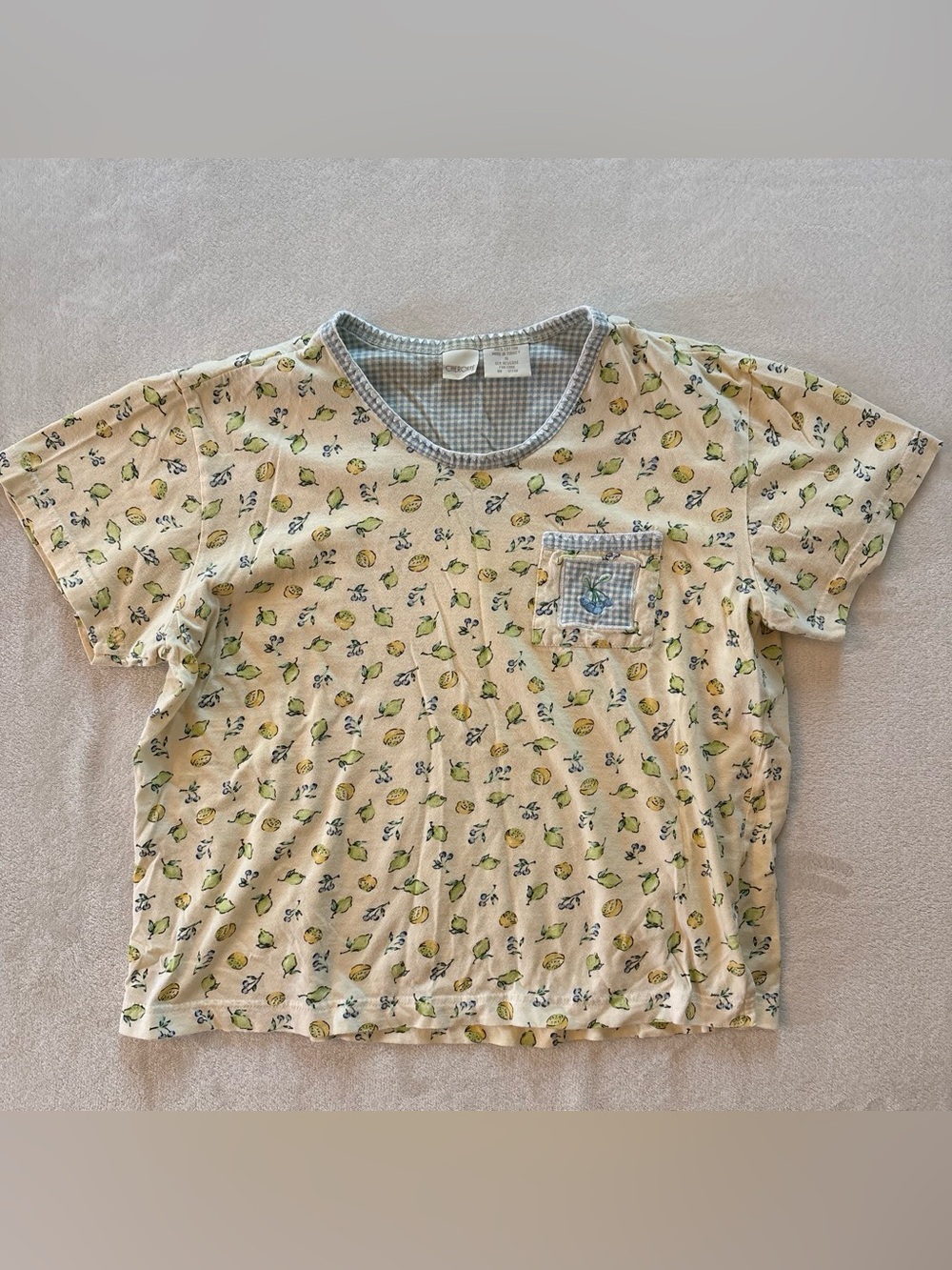 Vintage Y2K Cherokee Yellow Lemon, Lime, Blueberry Checkered Short Sleeve PJ SML